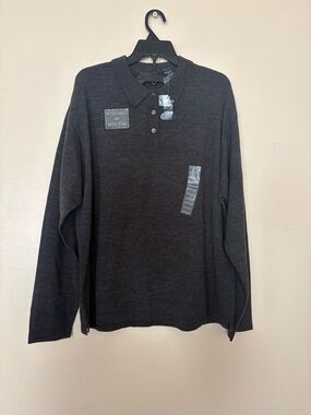 Trader Bay Men's Long Sleeve Polo in Dark Charcoal Gray